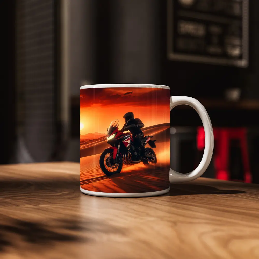 Honda Adventure Motorcycle Desert Sunset Ride – Mugs