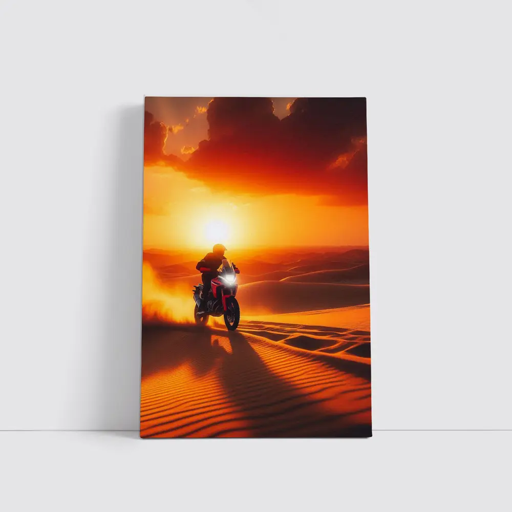 Adventure Motorcycle Rider Desert Sunset Dunes – Wall Art