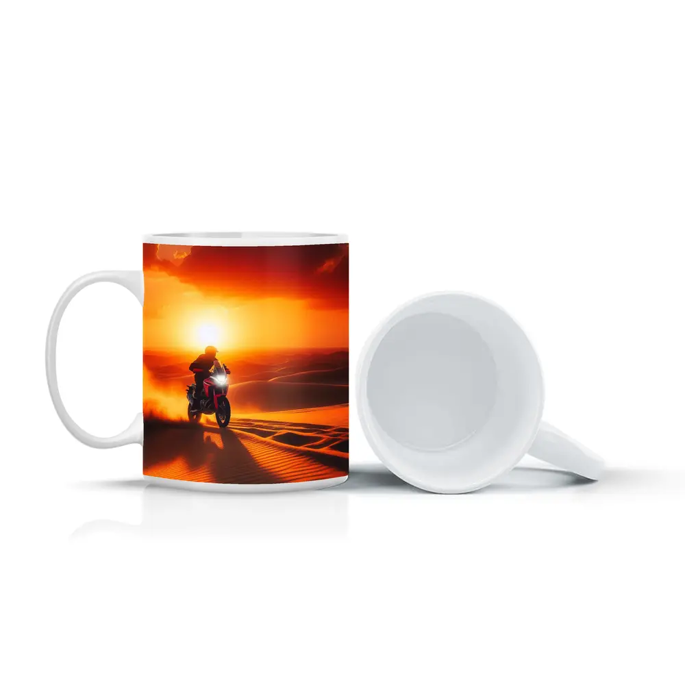 Adventure Motorcycle Rider Desert Sunset Dunes – Mugs