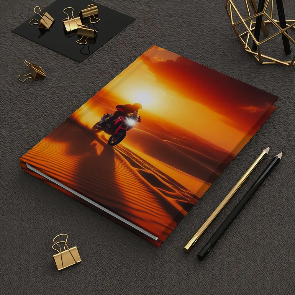 Adventure Motorcycle Rider Desert Sunset Dunes – Notebooks