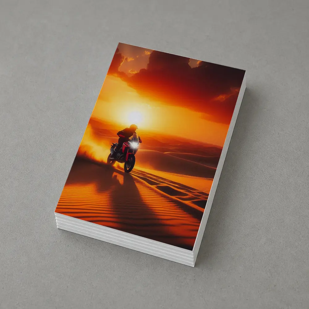 Adventure Motorcycle Rider Desert Sunset Dunes – Postcards