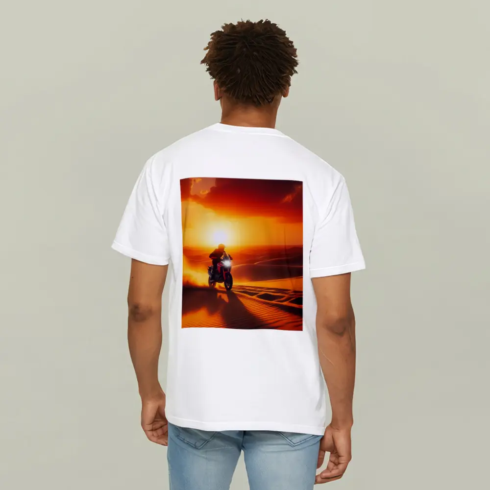 Adventure Motorcycle Rider Desert Sunset Dunes – T-Shirts