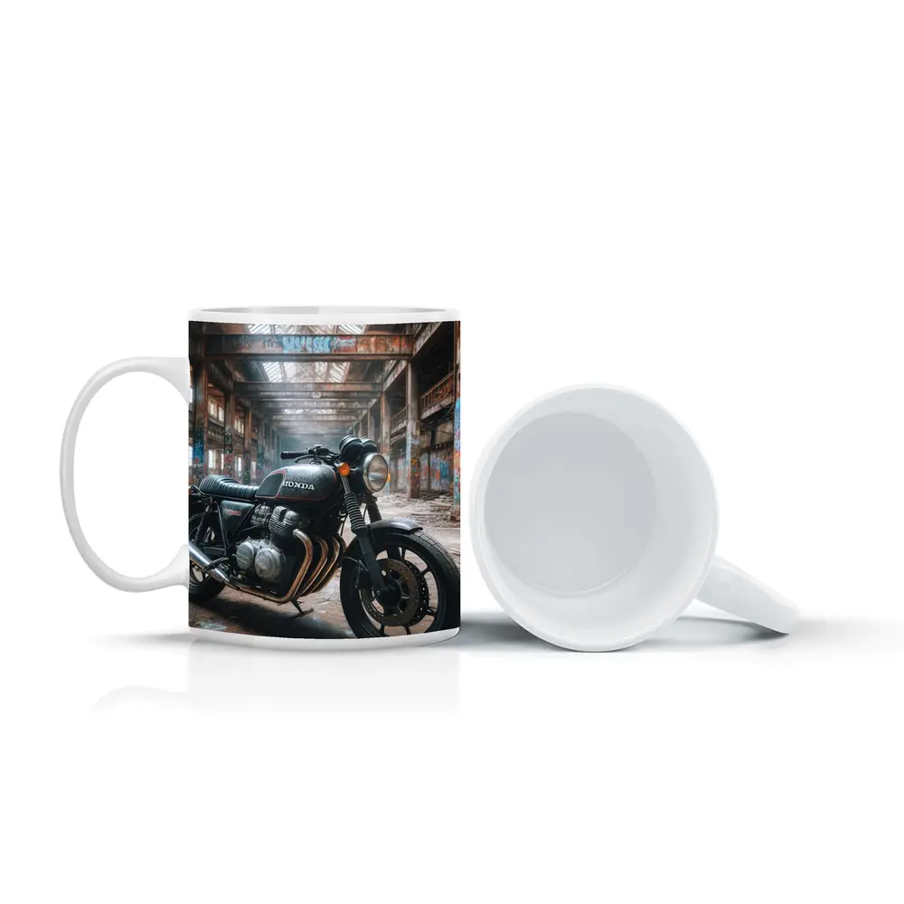 Honda Cafe Racer Motorcycle Abandoned Industrial Warehouse – Mugs