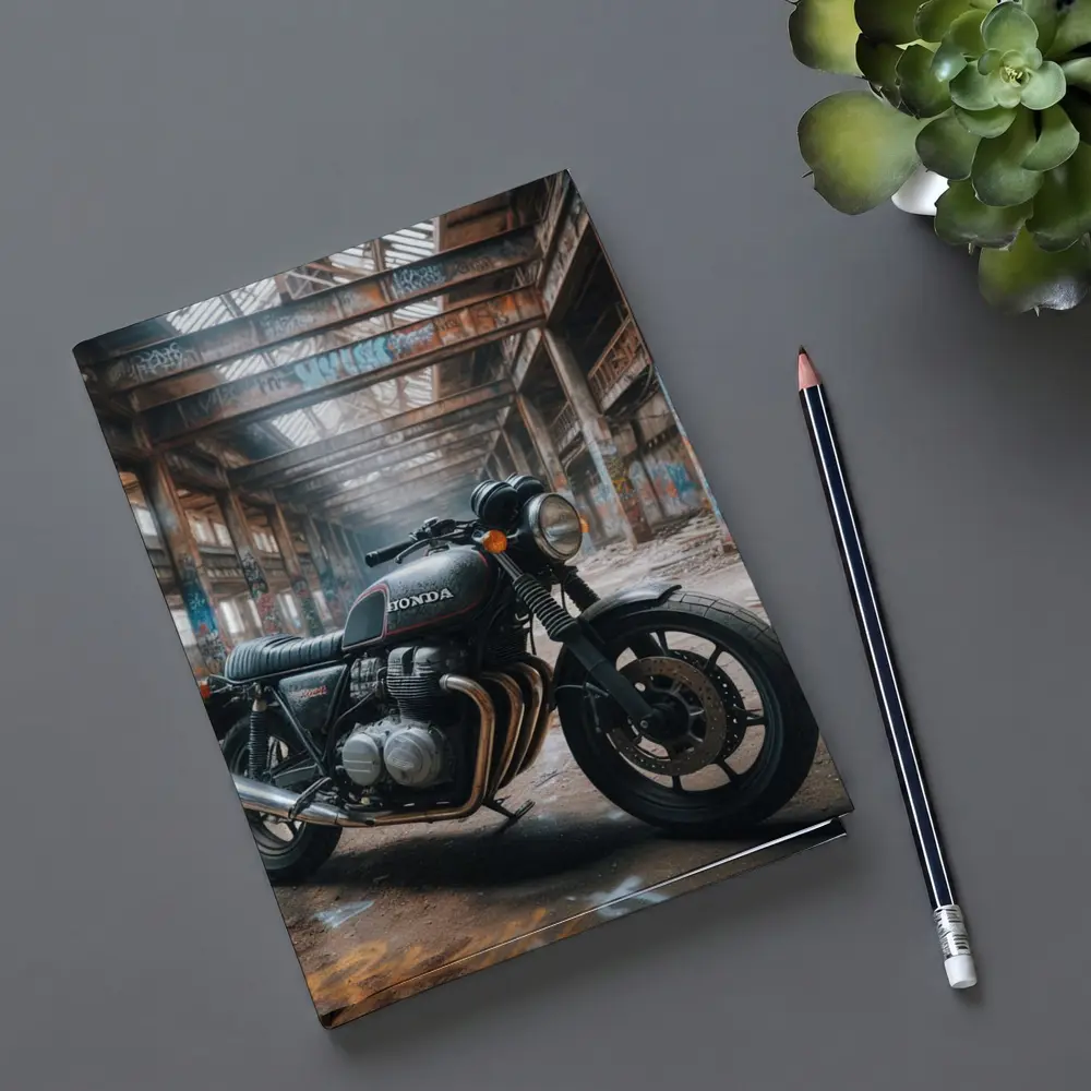 Honda Cafe Racer Motorcycle Abandoned Industrial Warehouse – Notebooks