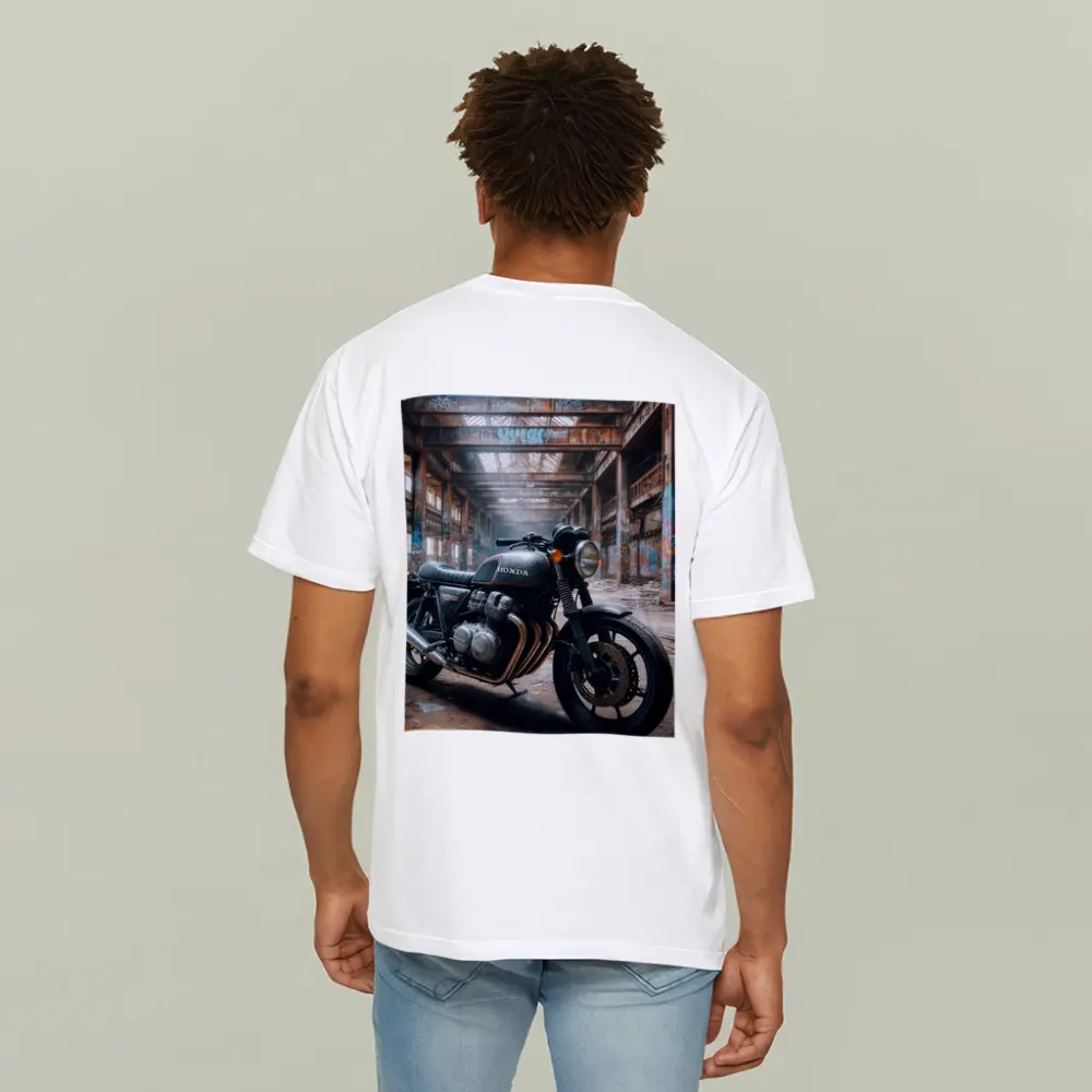 Honda Cafe Racer Motorcycle Abandoned Industrial Warehouse – T-Shirts