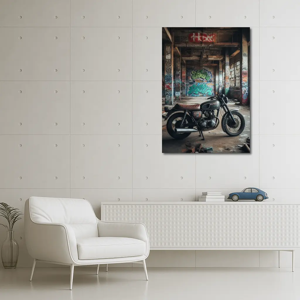 Honda Cafe Racer Motorcycle Abandoned Building Graffiti – Wall Art