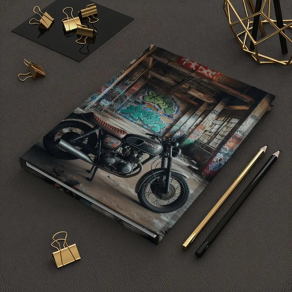 Honda Cafe Racer Motorcycle Abandoned Building Graffiti – Notebooks