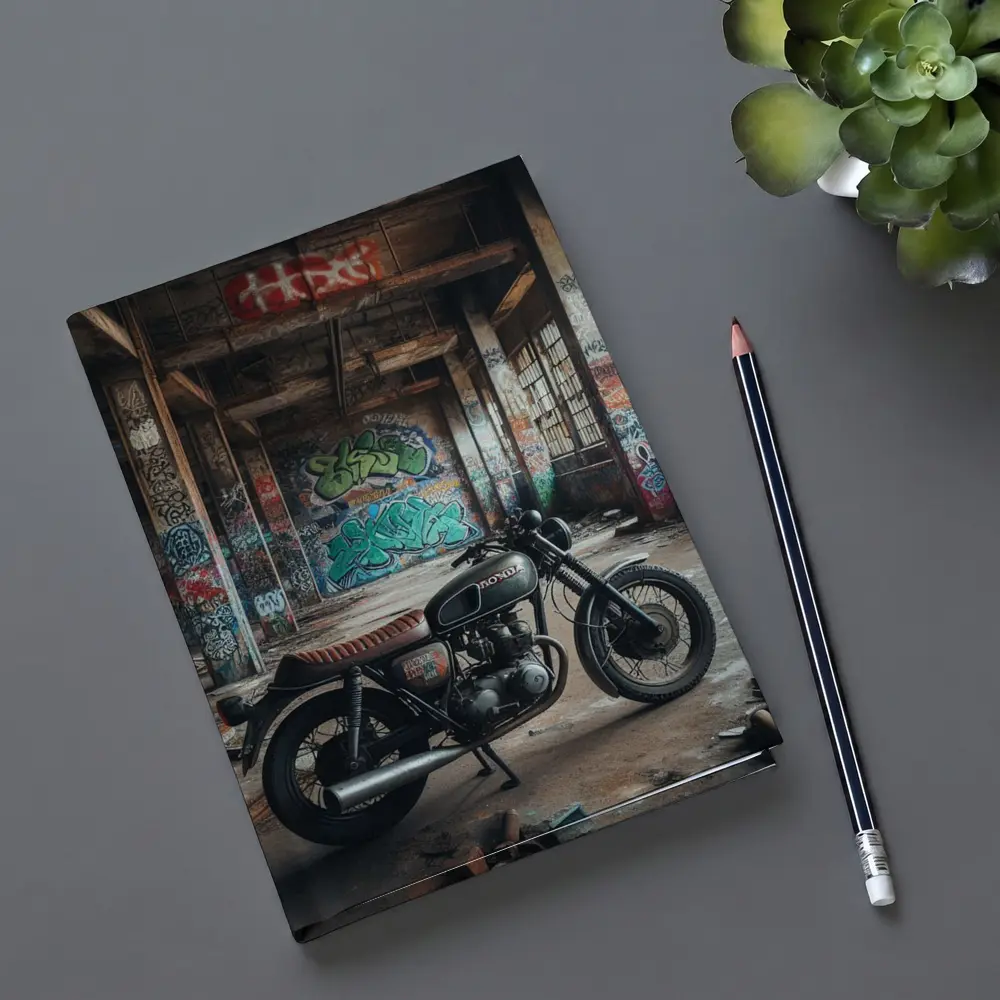 Honda Cafe Racer Motorcycle Abandoned Building Graffiti – Notebooks