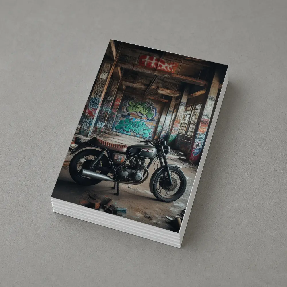 Honda Cafe Racer Motorcycle Abandoned Building Graffiti – Postcards