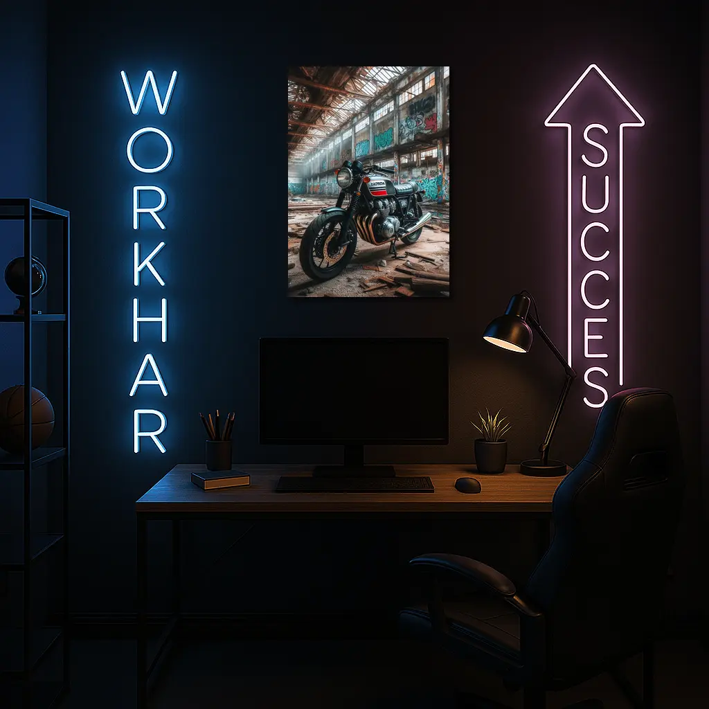 Honda Cafe Racer Motorcycle Abandoned Industrial Warehouse – Wall Art
