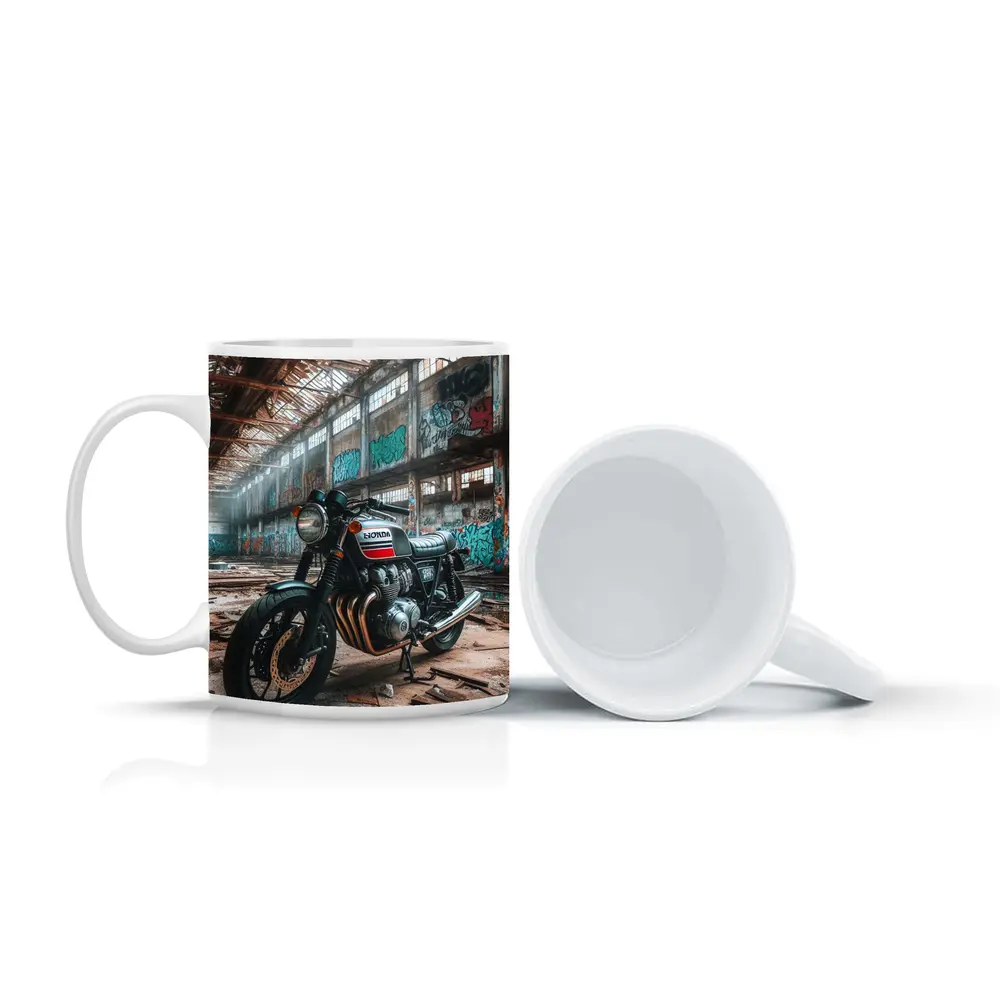 Honda Cafe Racer Motorcycle Abandoned Industrial Warehouse – Mugs