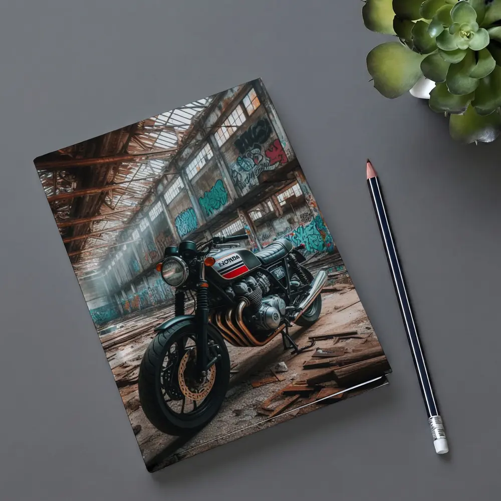Honda Cafe Racer Motorcycle Abandoned Industrial Warehouse – Notebooks