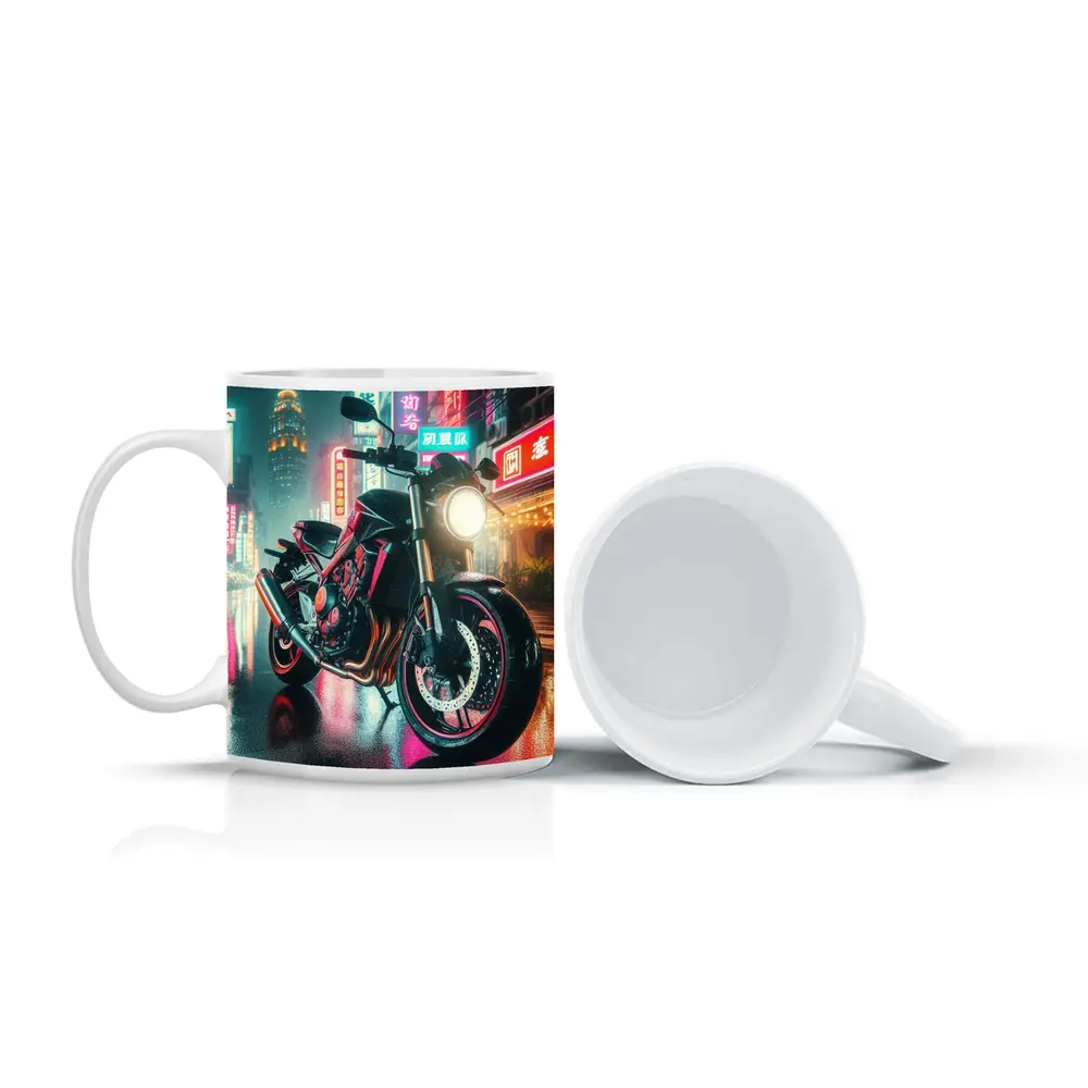 Naked Bike Neon City Rainy Night Street – Mugs