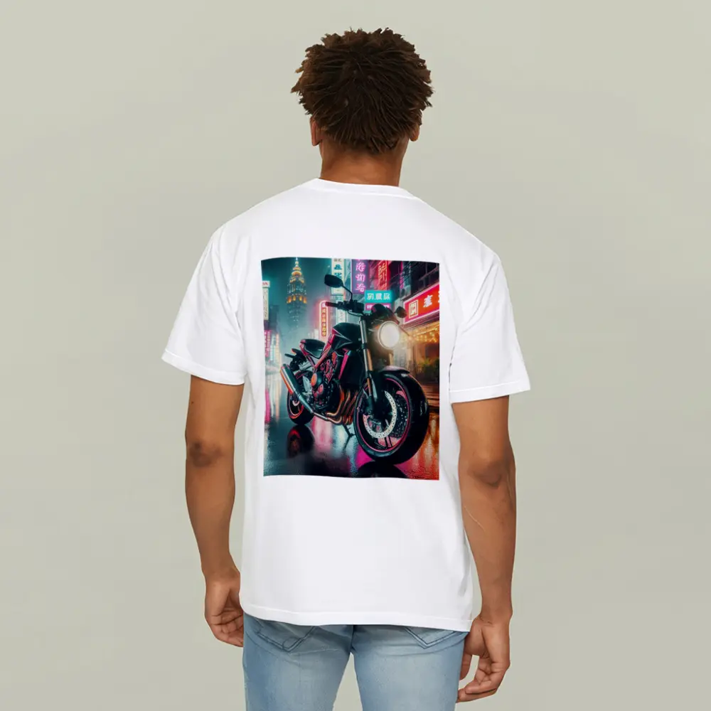 Naked Bike Neon City Rainy Night Street – T-Shirts