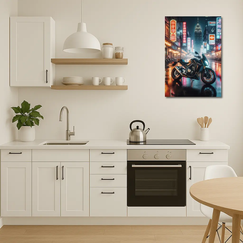 Naked Bike Rainy Neon City Night Street – Wall Art