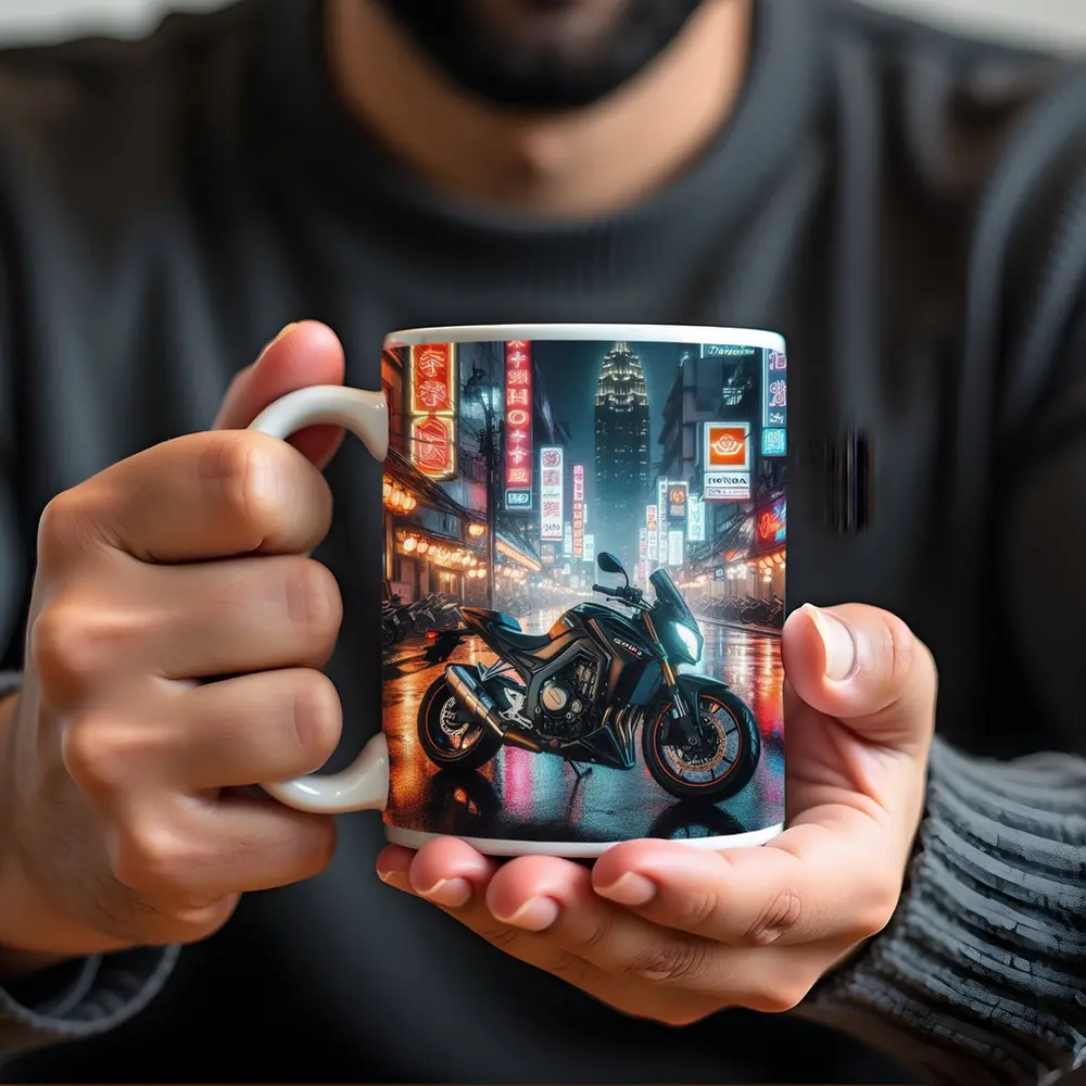 Naked Bike Rainy Neon City Night Street – Mugs