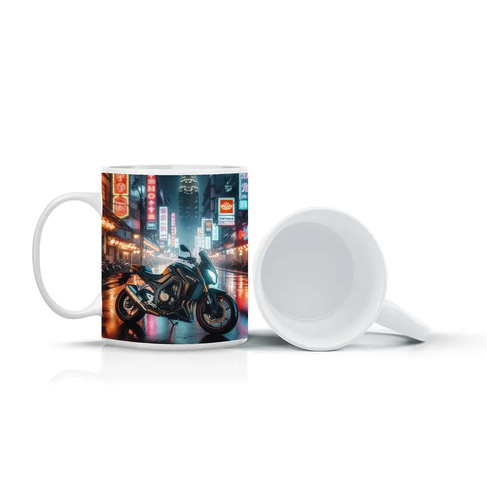 Naked Bike Rainy Neon City Night Street – Mugs