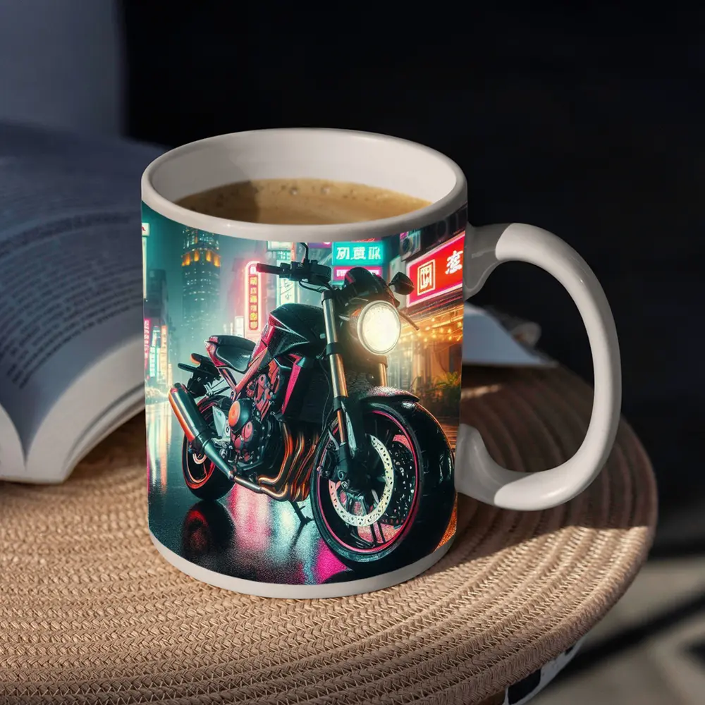 Naked Bike Neon City Rainy Night Street – Mugs