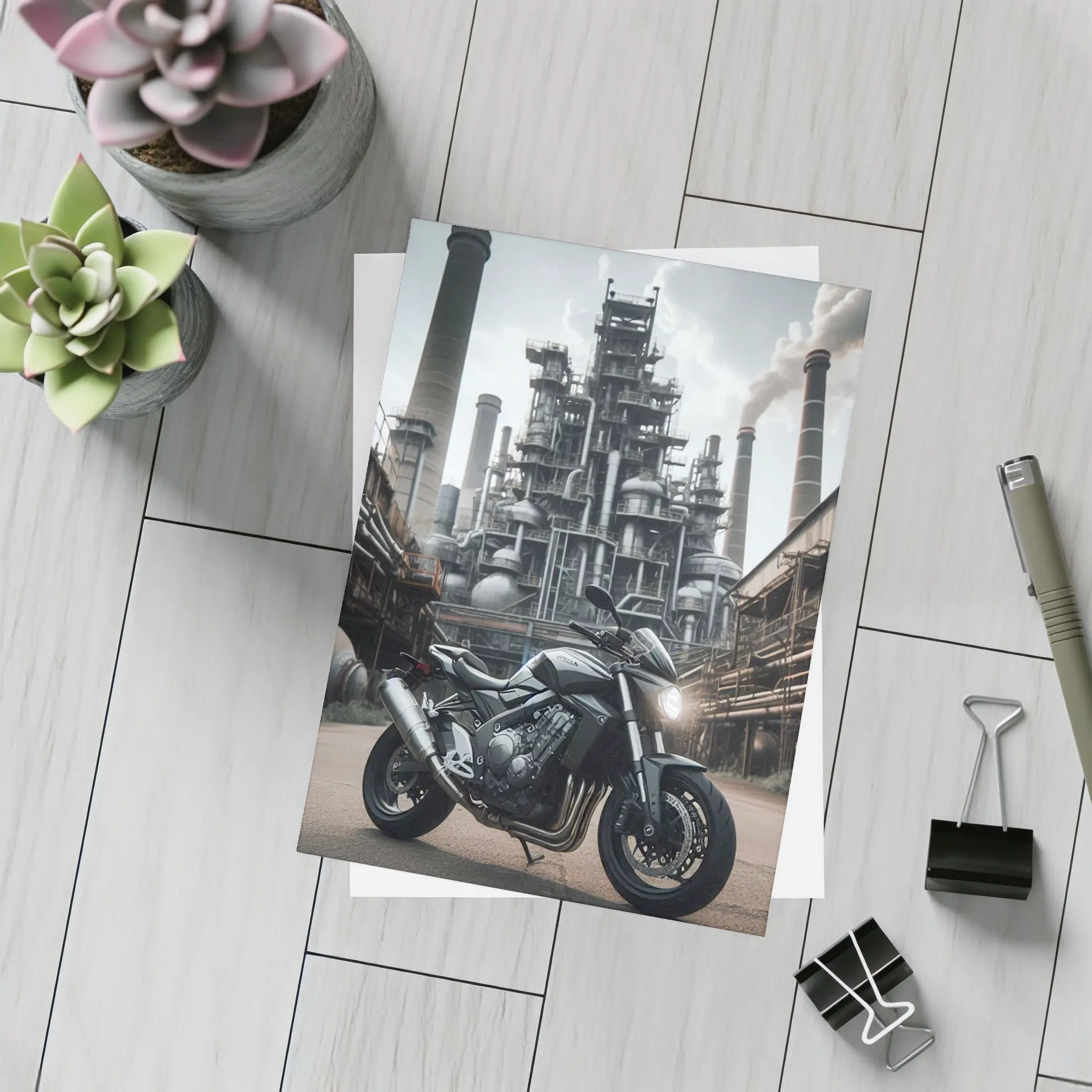 Honda Naked Bike Industrial Factory Background – Postcards