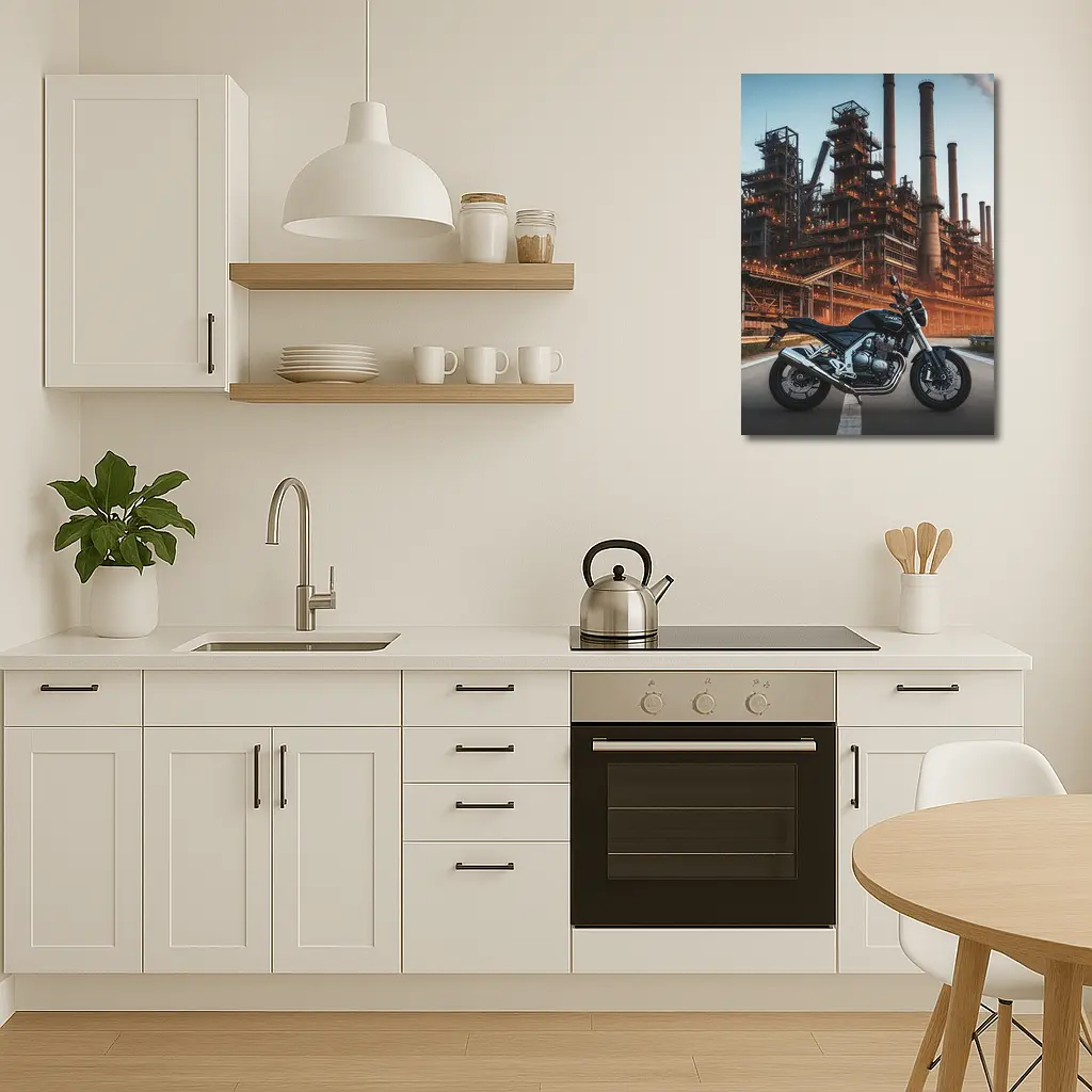 Naked Bike Motorcycle Industrial Refinery Dusk – Wall Art