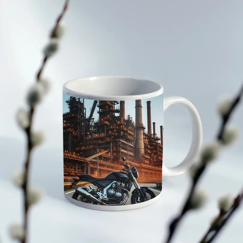 Naked Bike Motorcycle Industrial Refinery Dusk – Mugs