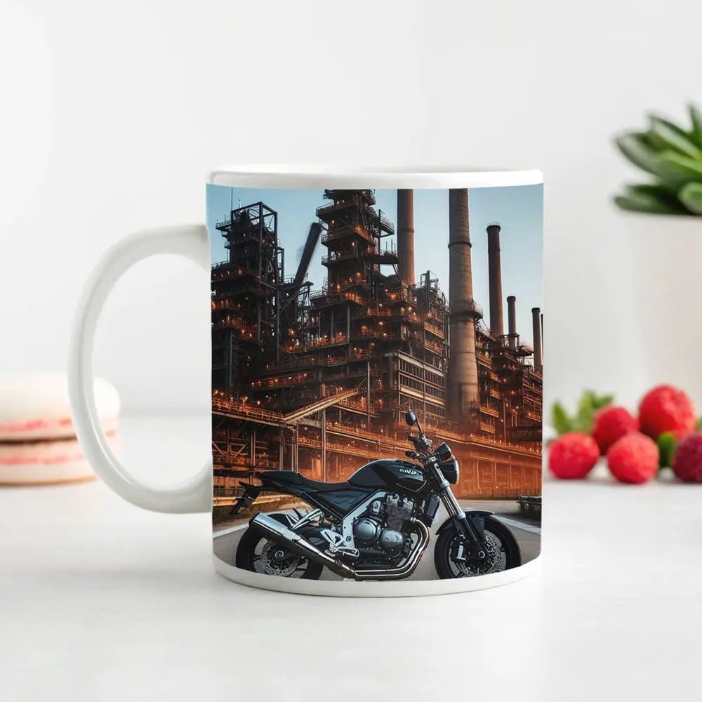 Naked Bike Motorcycle Industrial Refinery Dusk – Mugs