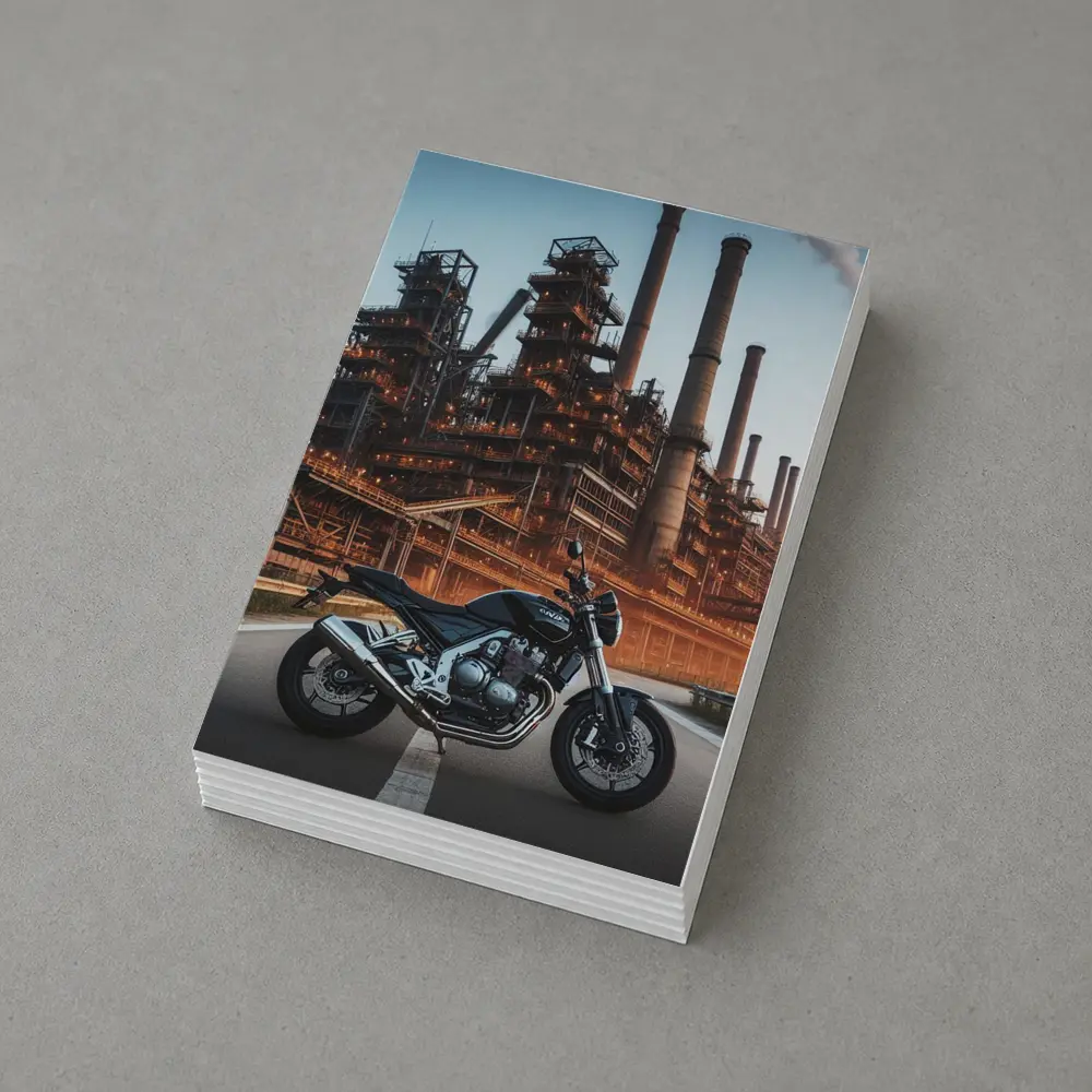 Naked Bike Motorcycle Industrial Refinery Dusk – Postcards