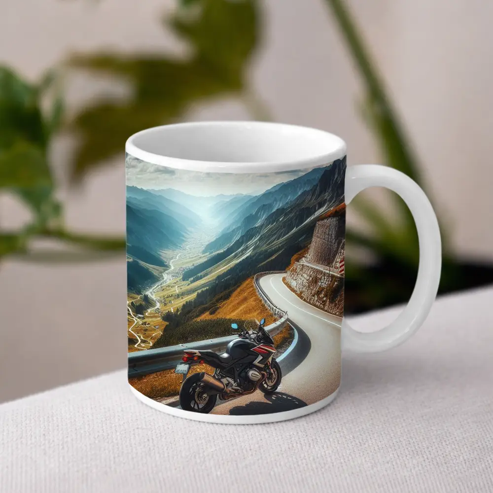 Sport Bike on Mountain Alpine Road – Mugs