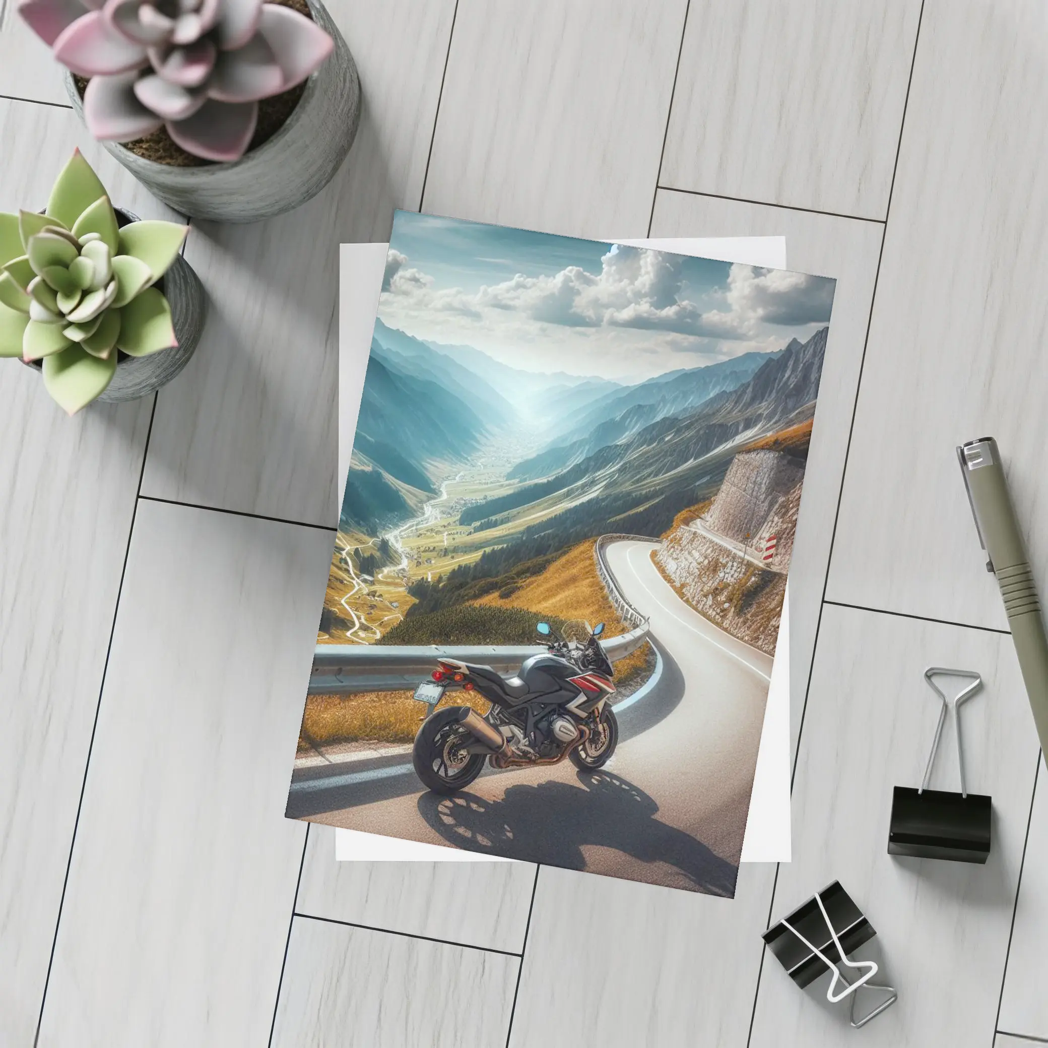 Sport Bike on Mountain Alpine Road – Postcards