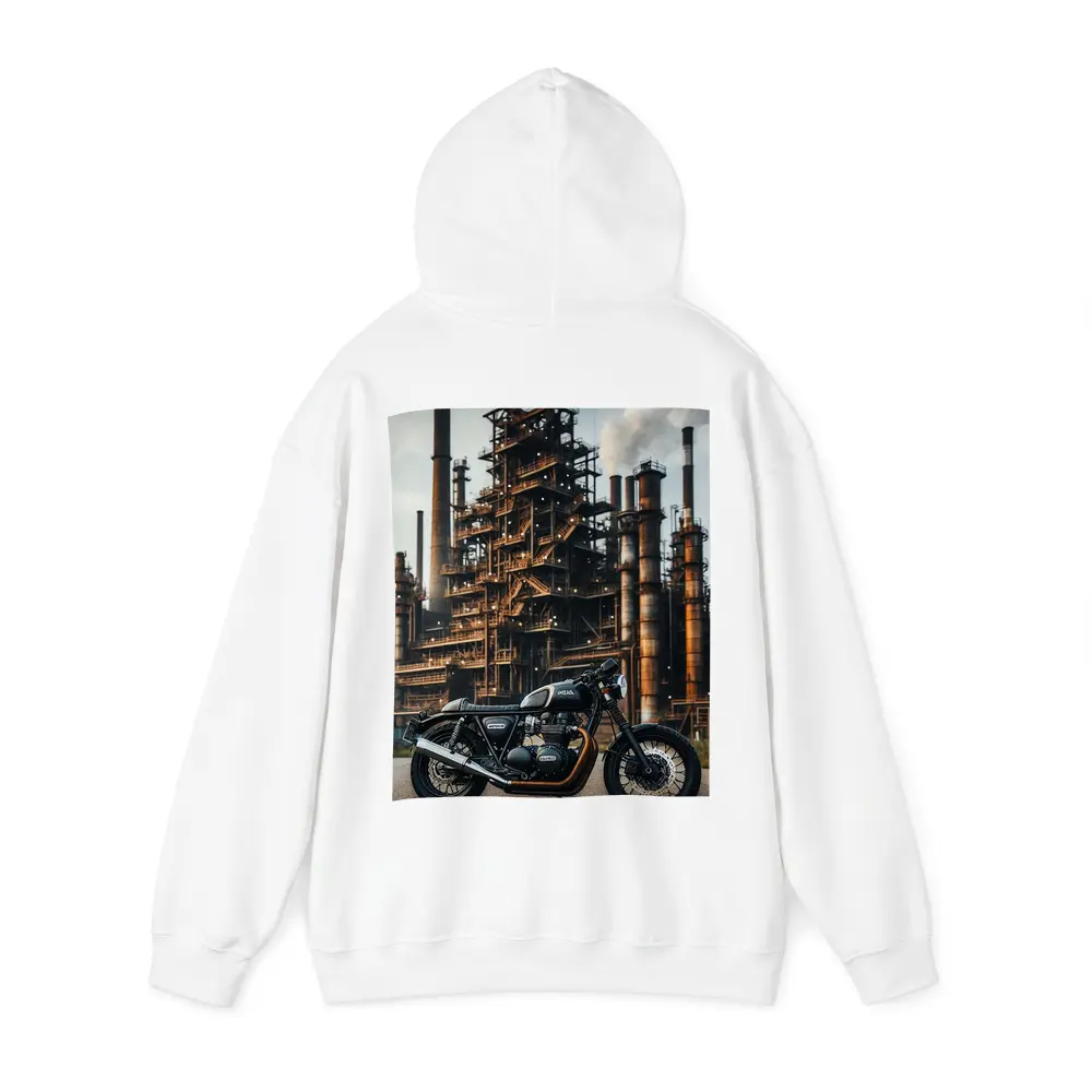 Cafe Racer Motorcycle Industrial Refinery Background – Hoodies