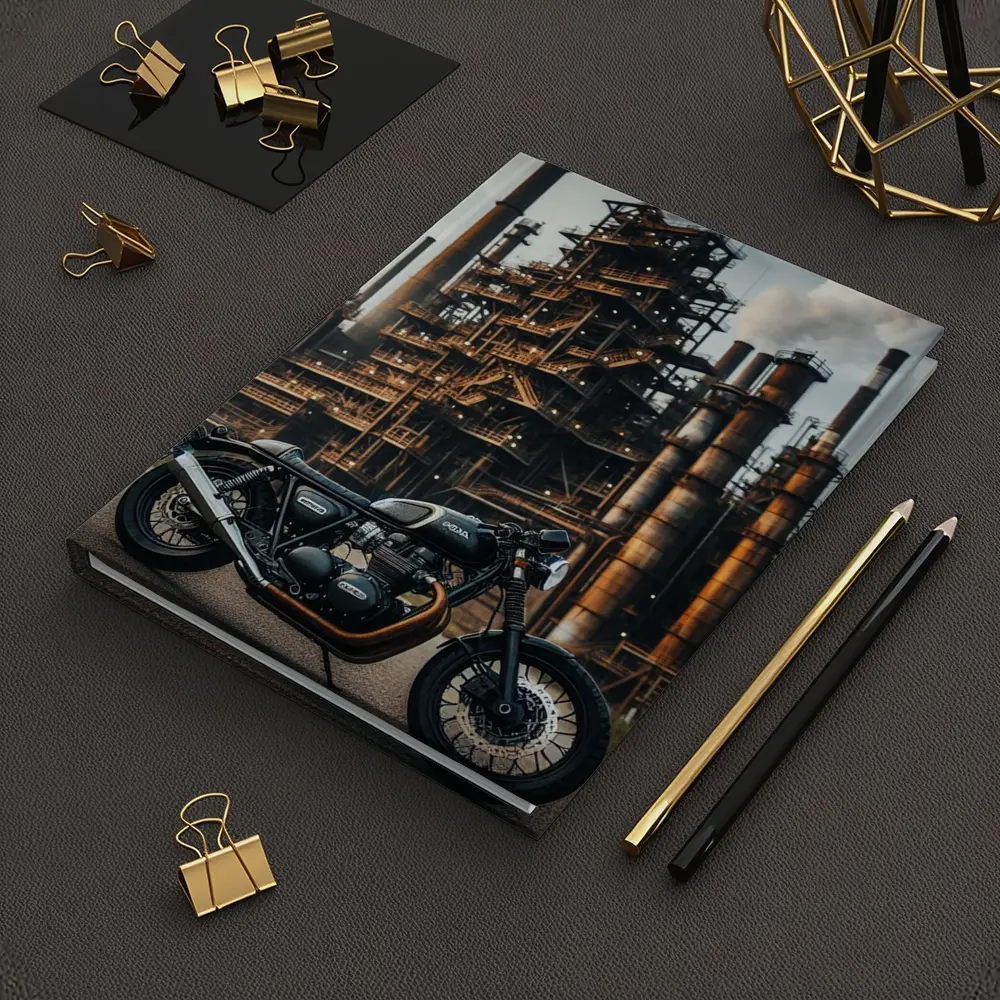 Cafe Racer Motorcycle Industrial Refinery Background – Notebooks