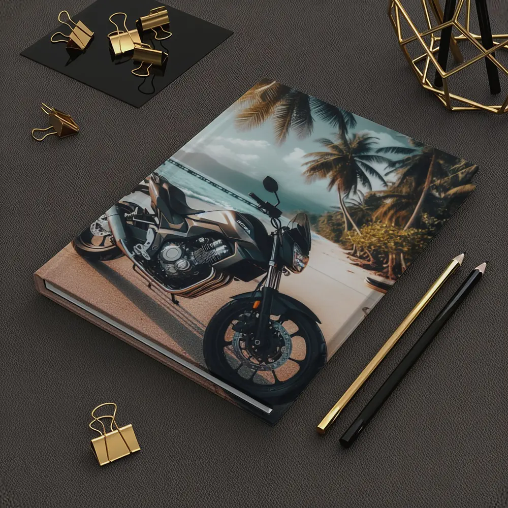 Naked Bike Motorcycle Parked on Tropical Beach – Notebooks