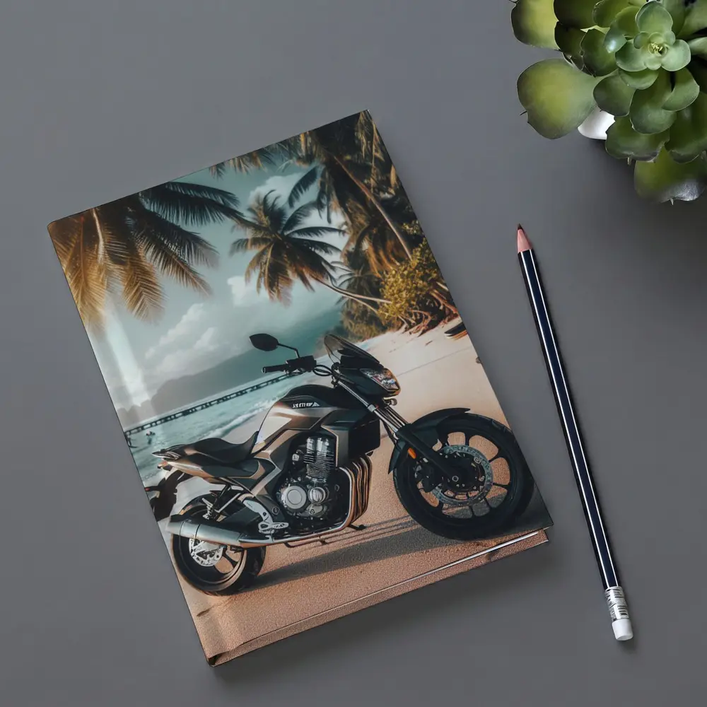 Naked Bike Motorcycle Parked on Tropical Beach – Notebooks