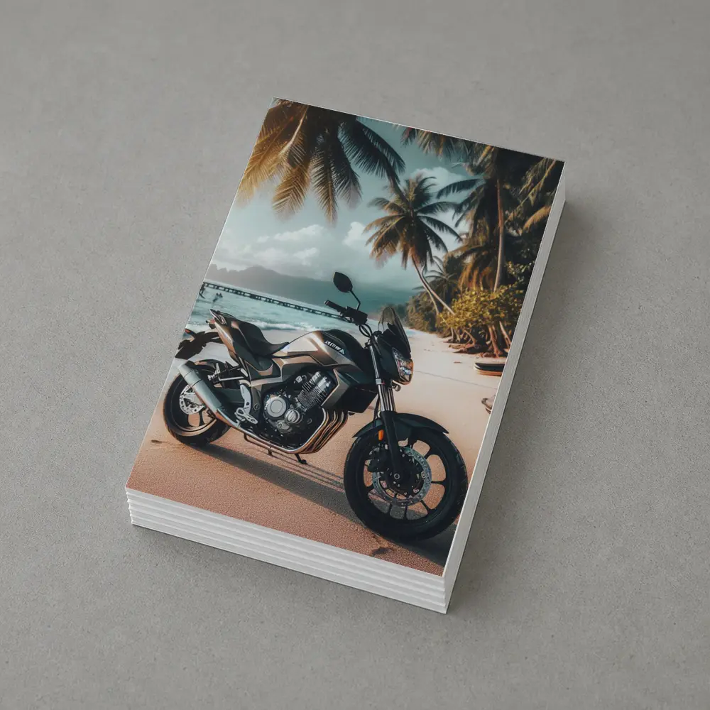 Naked Bike Motorcycle Parked on Tropical Beach – Postcards