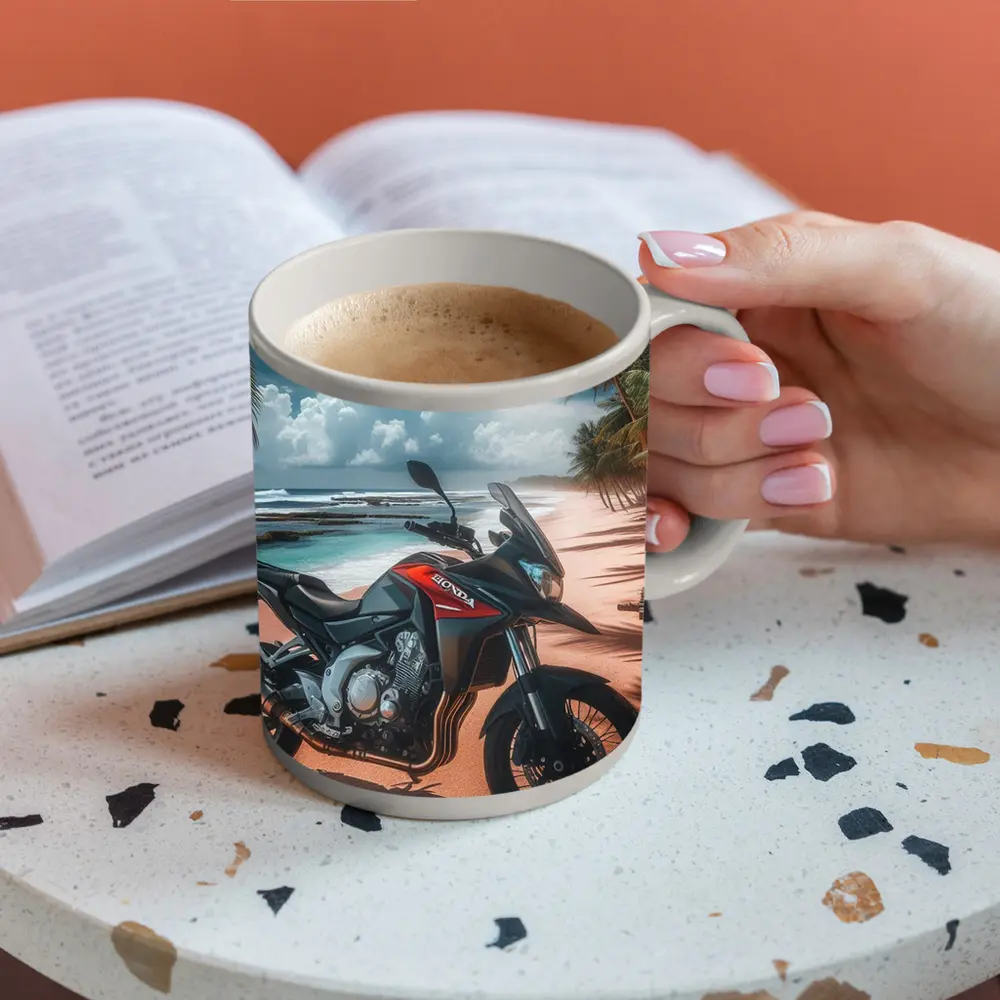 Honda Adventure Motorcycle Tropical Beach Scene – Mugs