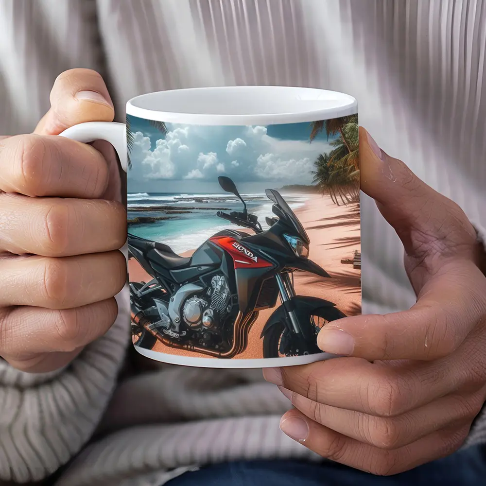 Honda Adventure Motorcycle Tropical Beach Scene – Mugs