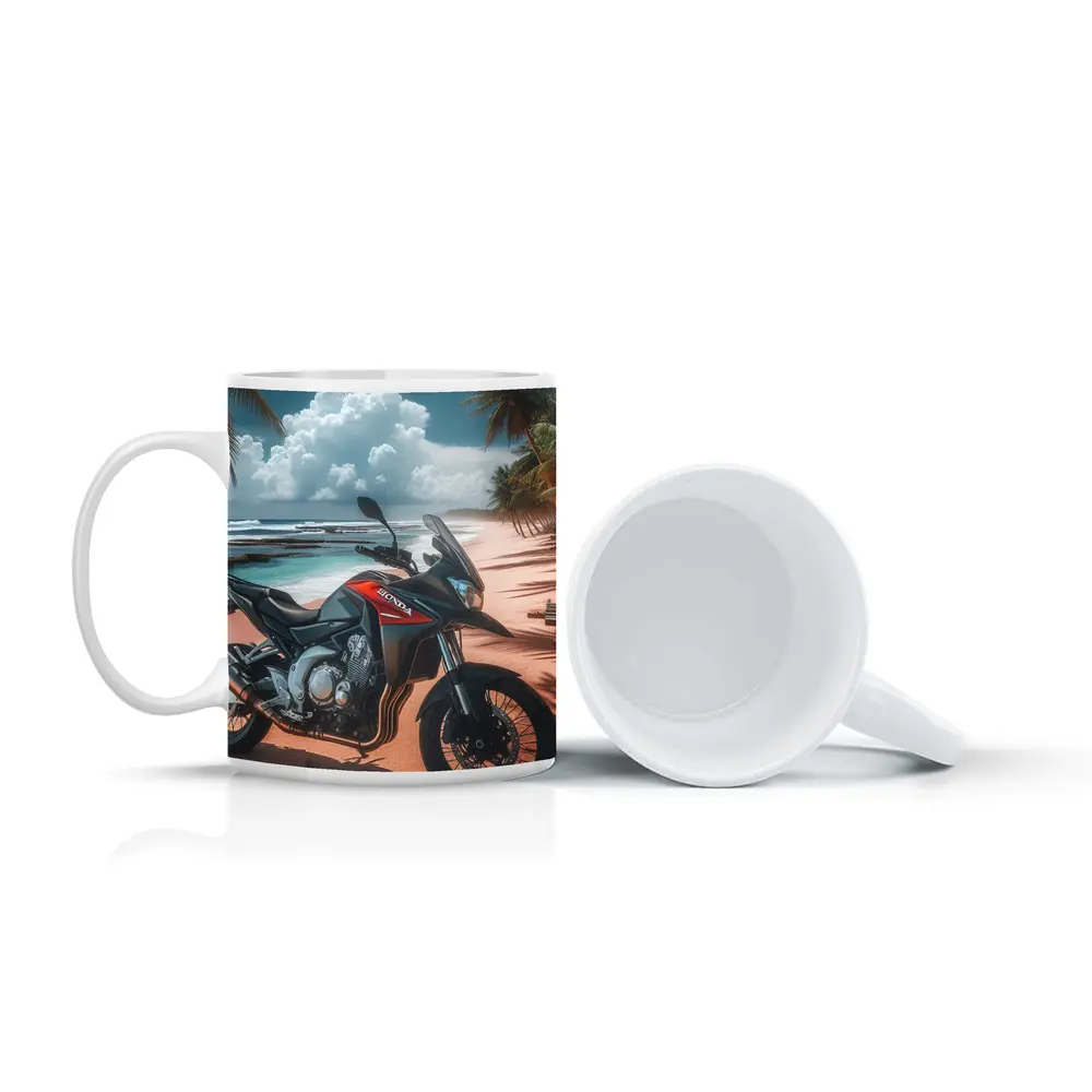 Honda Adventure Motorcycle Tropical Beach Scene – Mugs