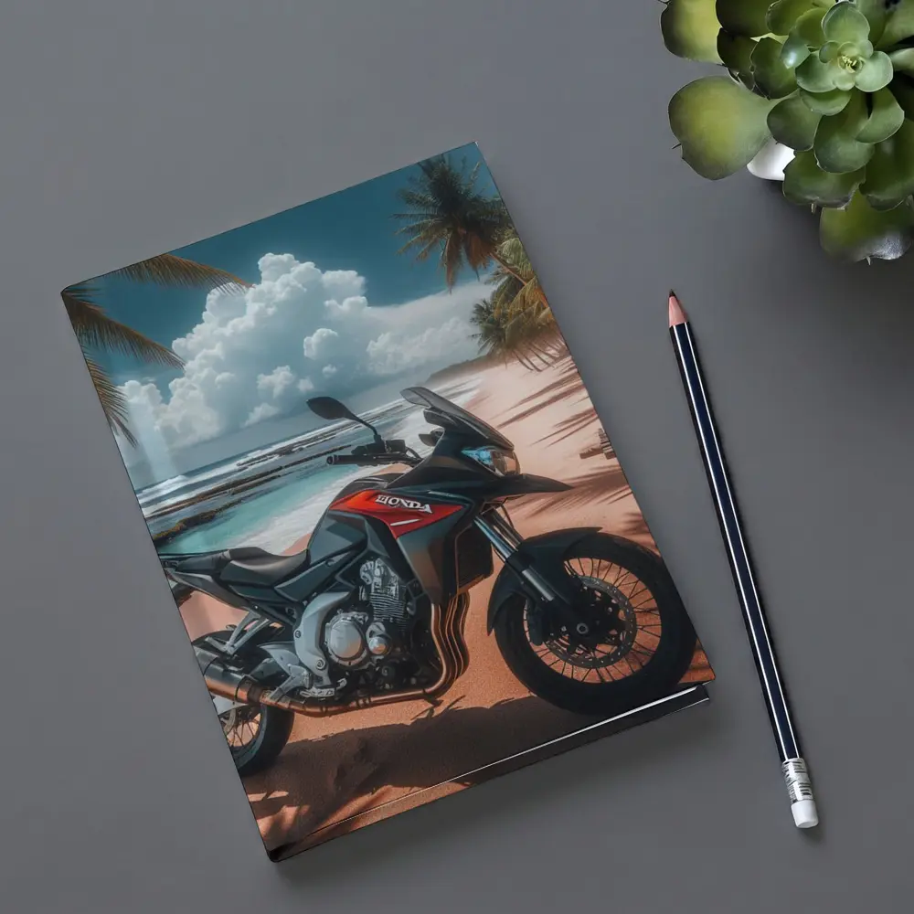 Honda Adventure Motorcycle Tropical Beach Scene – Notebooks