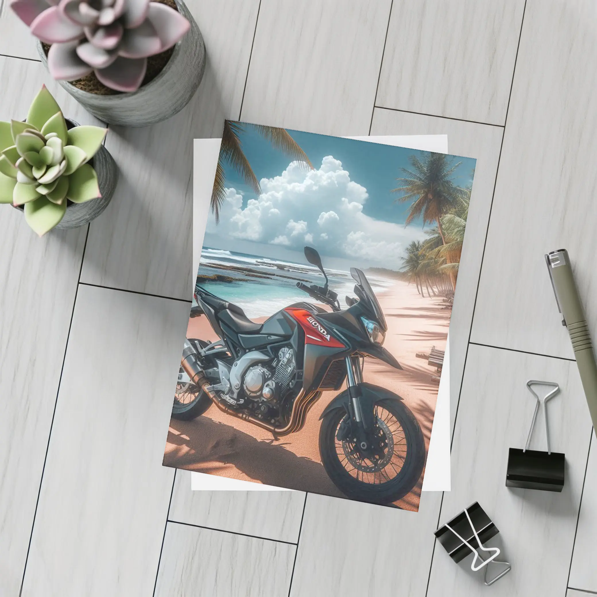 Honda Adventure Motorcycle Tropical Beach Scene – Postcards