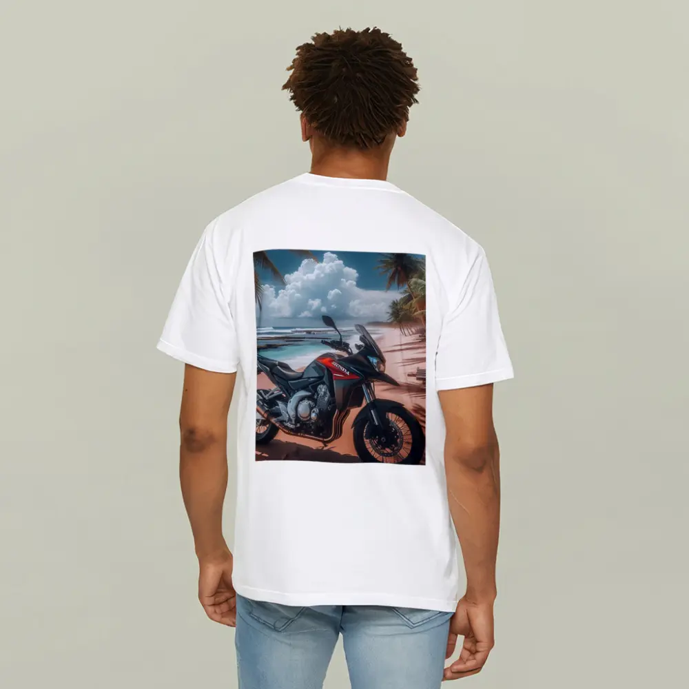 Honda Adventure Motorcycle Tropical Beach Scene – T-Shirts