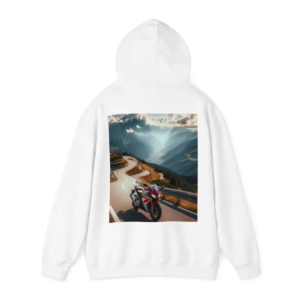 Sport Bike on Winding Alpine Mountain Road – Hoodies