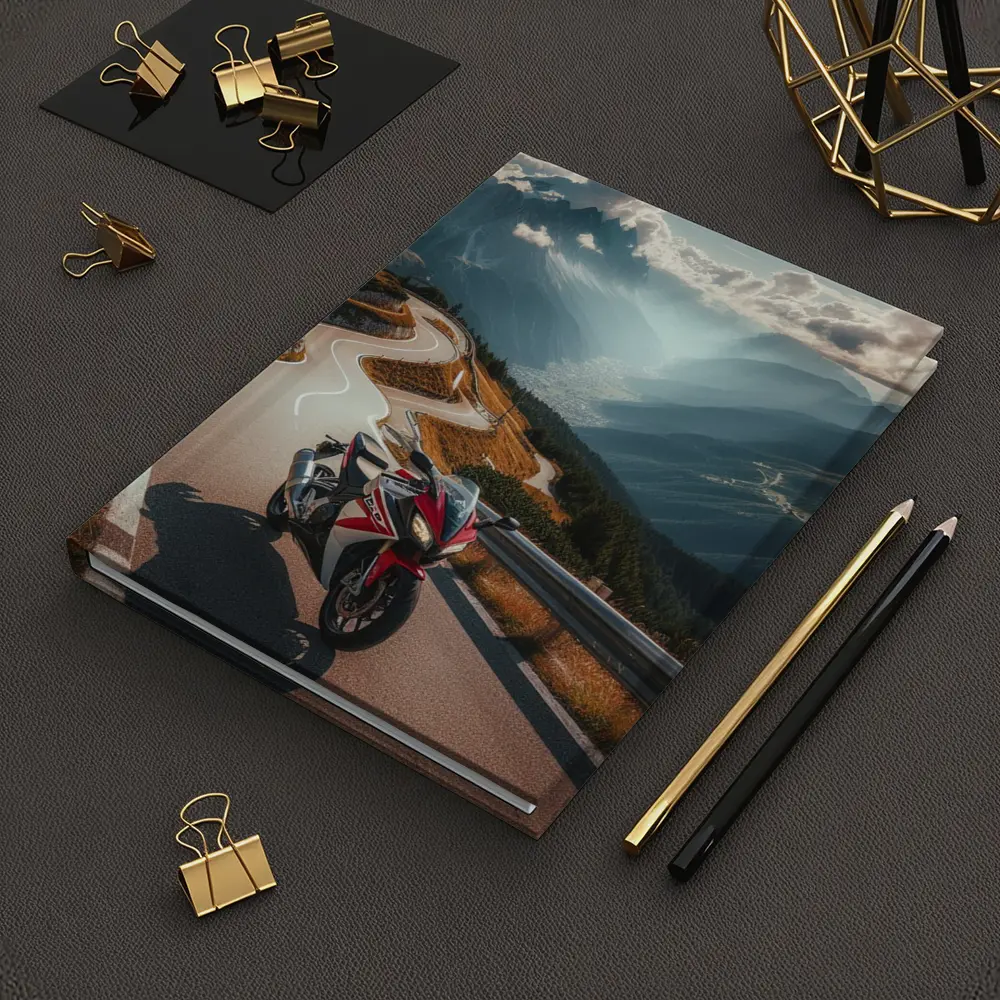 Sport Bike on Winding Alpine Mountain Road – Notebooks
