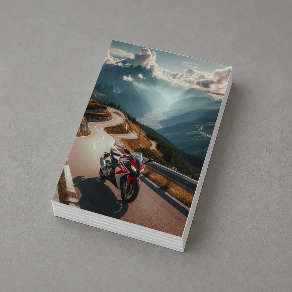 Sport Bike on Winding Alpine Mountain Road – Postcards