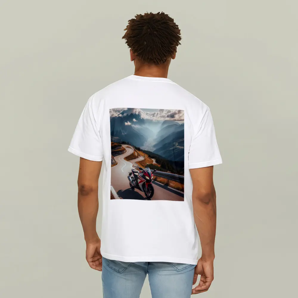 Sport Bike on Winding Alpine Mountain Road – T-Shirts
