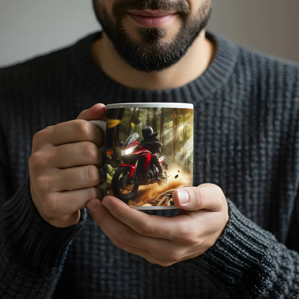 Red Adventure Motorcycle Riding Forest Trail – Mugs