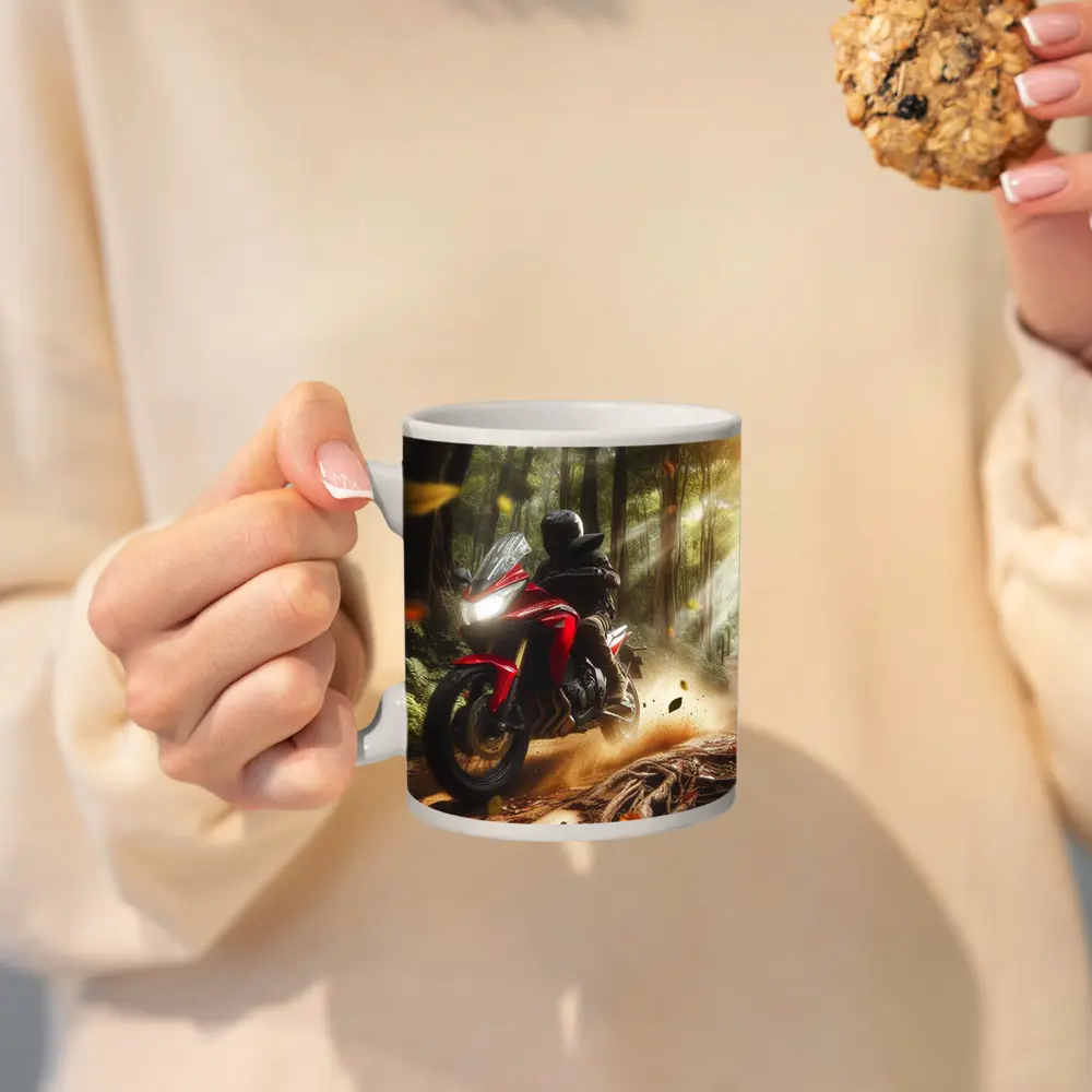 Red Adventure Motorcycle Riding Forest Trail – Mugs
