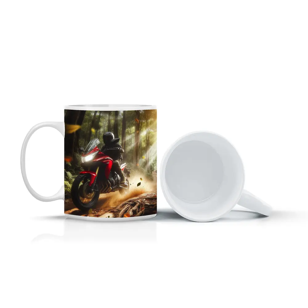 Red Adventure Motorcycle Riding Forest Trail – Mugs