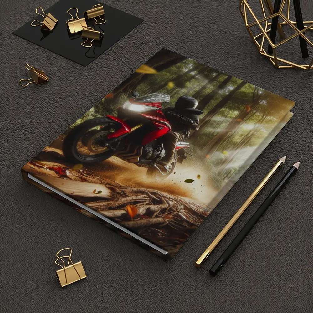 Red Adventure Motorcycle Riding Forest Trail – Notebooks