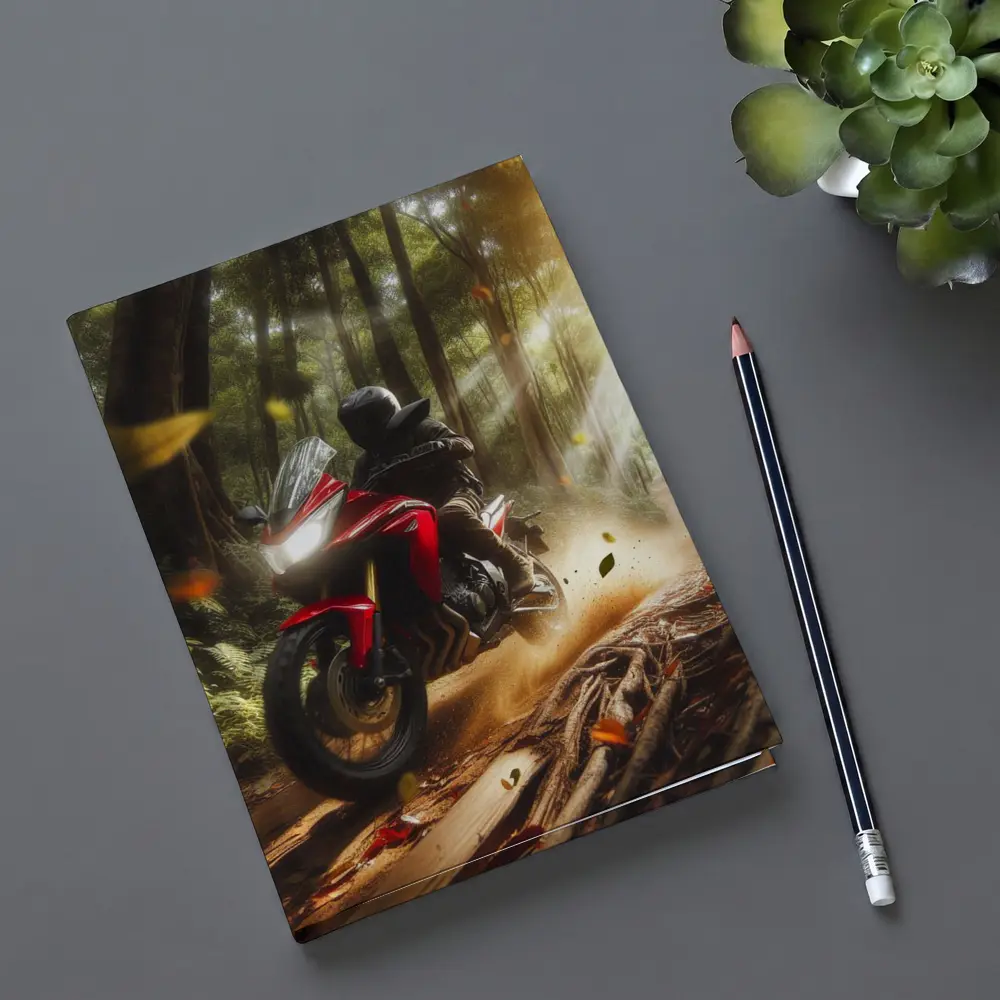 Red Adventure Motorcycle Riding Forest Trail – Notebooks