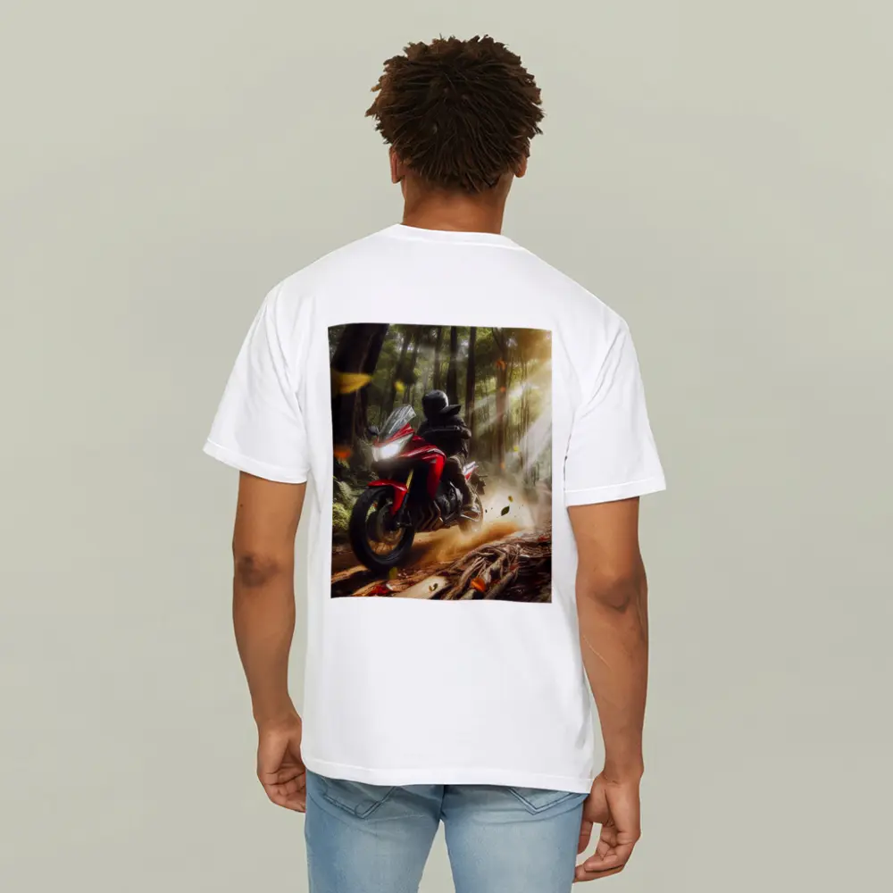 Red Adventure Motorcycle Riding Forest Trail – T-Shirts